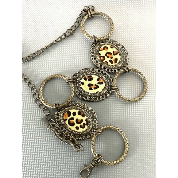 Chico's Leopard Concho Chain Belt Animal Adjustable Medallion Link Calf Hair OS - Picture 3 of 11